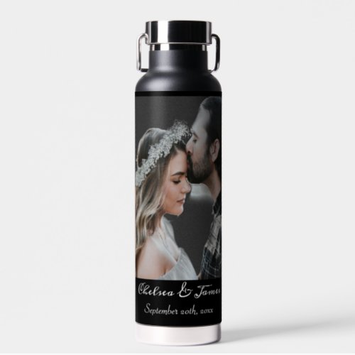 Personalized Black Calligraphy Add Your Own Photo  Water Bottle