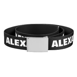 Personalized black canvas belt with custom name