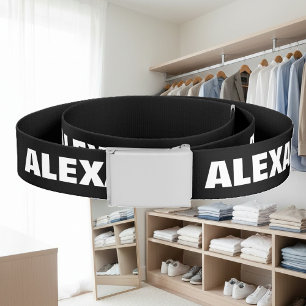 Personalized black canvas belt with custom name