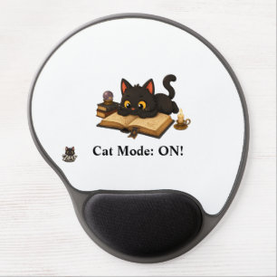 Personalized Black Cat Book Lover Custom Name Mous Gel Mouse Pad