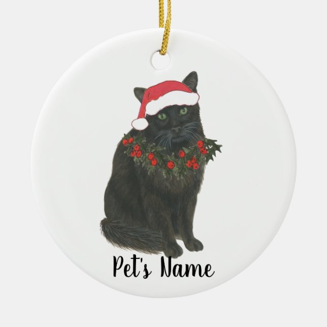 Personalized Black Cat Ceramic Ornament (Front)