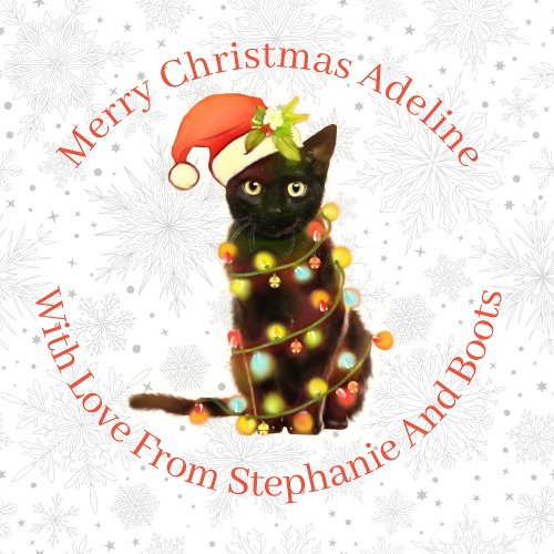 Personalized Black Cat Christmas Lights Wrapping Paper