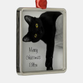 Personalized Black Cat Christmas Metal Ornament (Right)