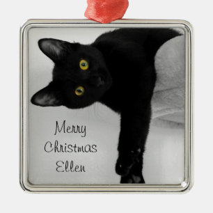 Personalized Black Cat Christmas Metal Ornament