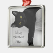 Personalized Black Cat Christmas Metal Ornament (Left)