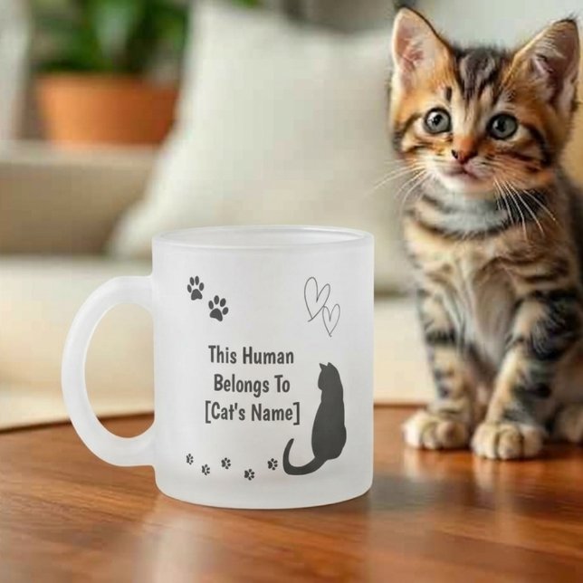 Personalized Black Cat Frosted Glass Mug (Creator Uploaded)
