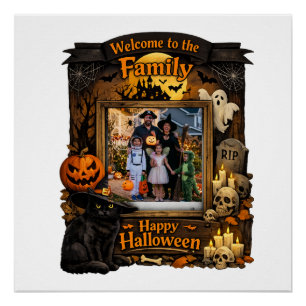 Personalized Black Cat Halloween Family Photo Fram Poster