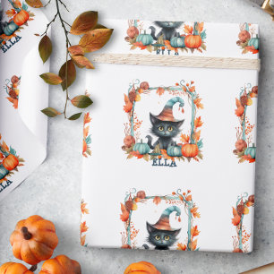 Personalized Black Cat Halloween Gift Wrapping Paper