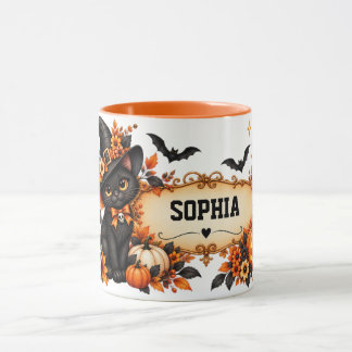Personalized Black Cat Halloween Mug
