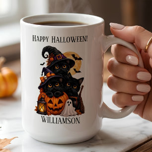 Personalized Black Cat Halloween with Pumpkins Coffee Mug