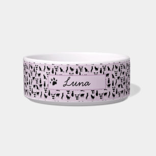 Personalized Black Cat Illustrations Pet Bowl