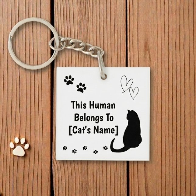 Personalized Black Cat Keychain (Personalized keychain for cat lovers)
