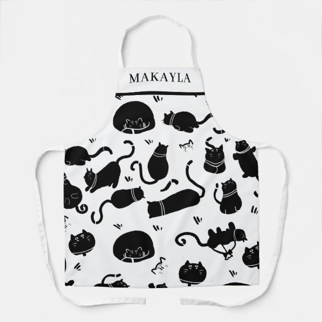 Personalized Black Cat Kitchen Apron (Front)