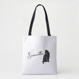 Personalized Black Cat Looking Back Tote Bag