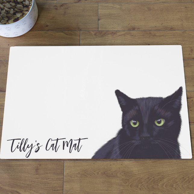 Personalized Black Cat Mat Placemat (Black Cat Placemat for all your cat mat needs. Just add your cat's name)
