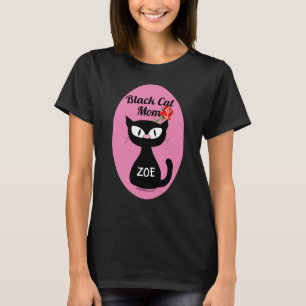 Personalized Black Cat Mom with Red Rose T-Shirt