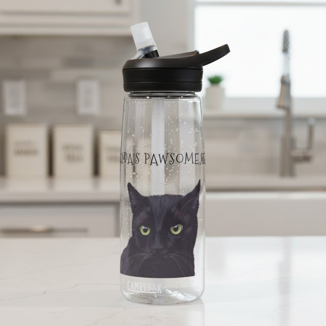 Personalized Black Cat Name Pawsome Water Bottle (Pawsome water bottle for your pawsome water. Just add your name)