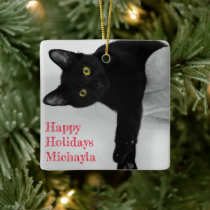 Personalized Black Cat Owner  Christmas Ceramic Ornament
