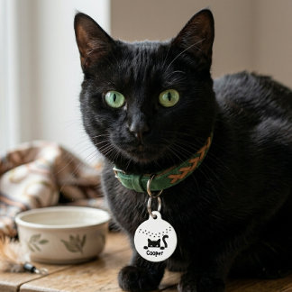 Personalized Black Cat Paw Print Name Round Custom Pet ID Tag