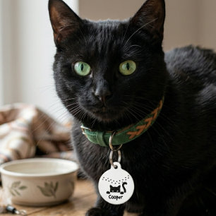 Personalized Black Cat Paw Print Name Round Custom Pet ID Tag