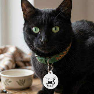 Personalized Black Cat Paw Print Name Round Custom Pet ID Tag