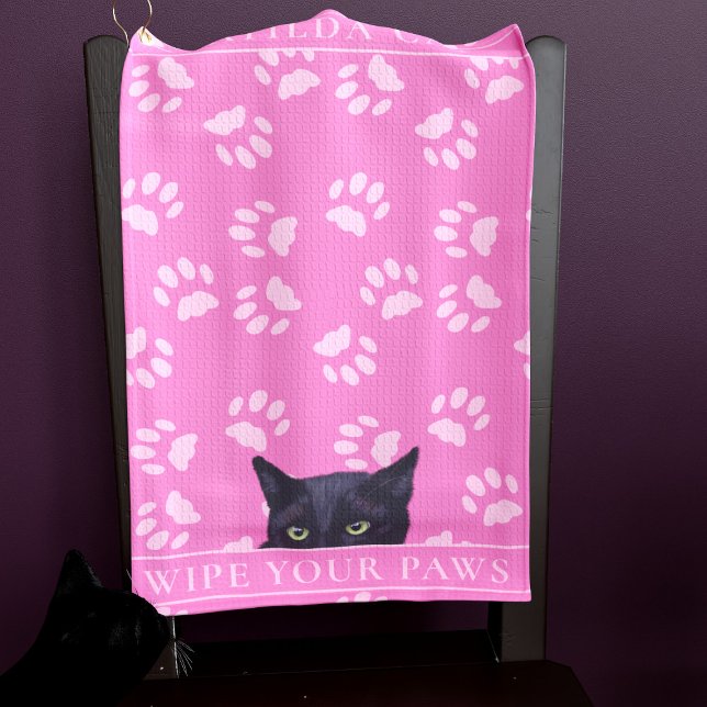 Personalized Black Cat Paws Hot Pink Golf Towel (Purrfect pink golf towel for your golfing Cat Mom or your cat. Either one will love you more)