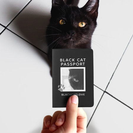 Personalized Black Cat Pet Photo Passport Holder
