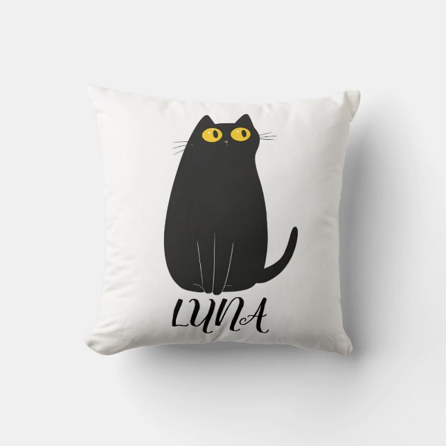 Personalized Black Cat Pillow with Name (Front)