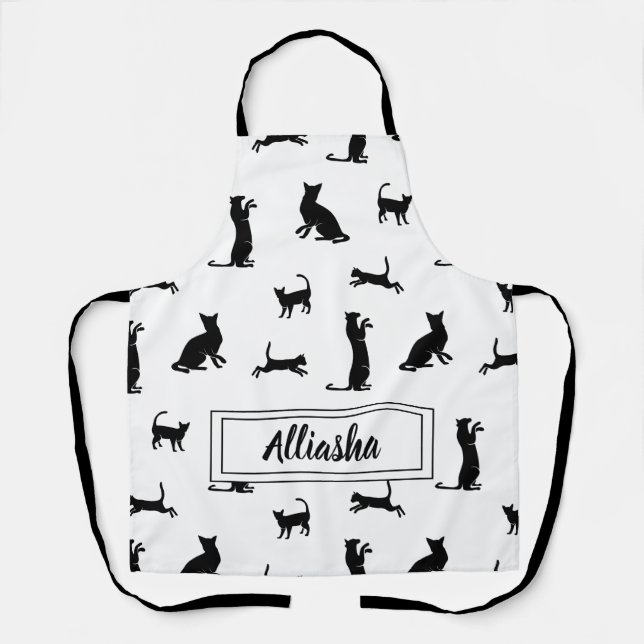 Personalized Black Cat Silhouette Pattern Apron (Front)