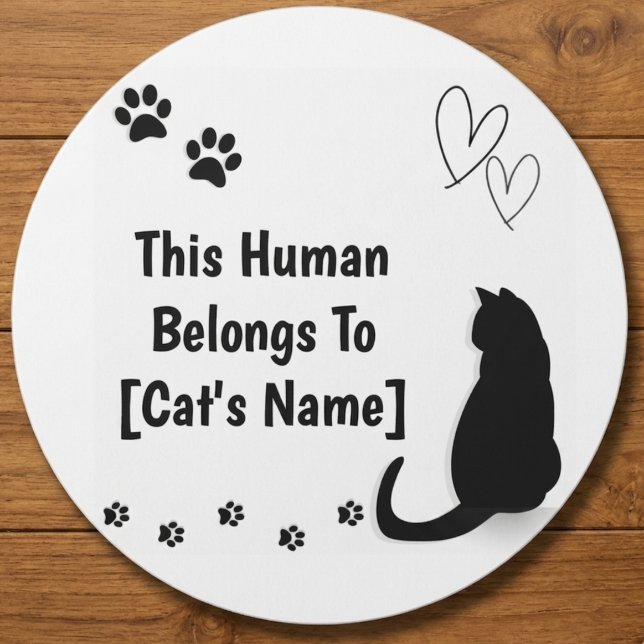 Personalized Black Cat Sticker (Personalized round sticker for cat lovers)