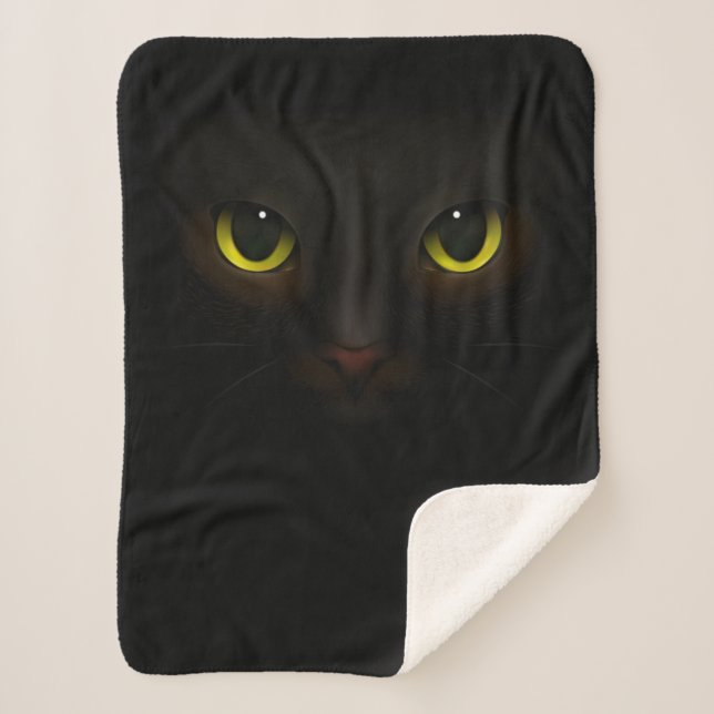 Personalized Black Cat Throw, Cat Lover Gift Sherpa Blanket (Front)