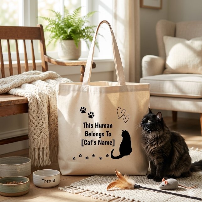 Personalized Black Cat Tote Bag (Personalized tote bag for cat owners)