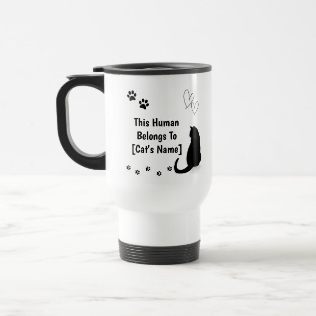 Personalized Black Cat Travel Mug (Left)