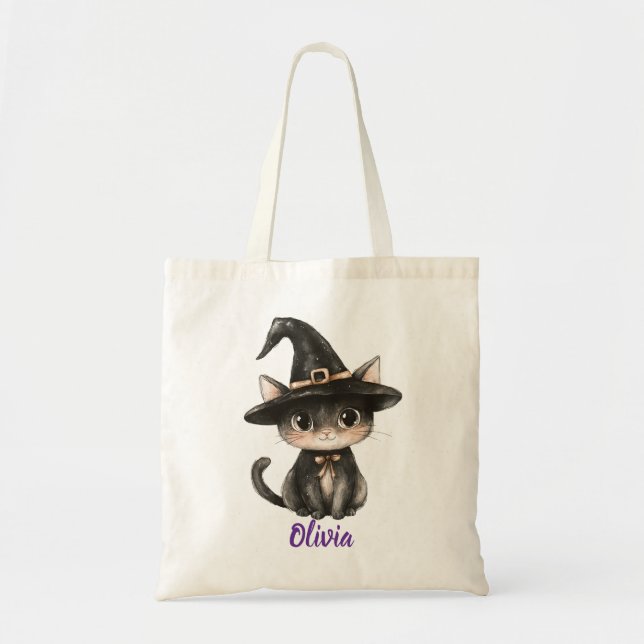 Personalized Black Cat Trick-or-Treat Bag (Front)