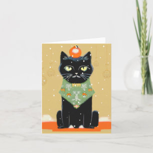 Personalized Black Cat with Attitude Christmas Holiday Card