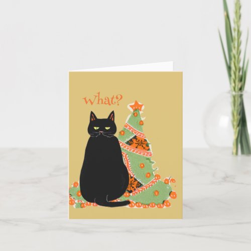 Personalized Black Cat with Attitude Christmas Holiday Card