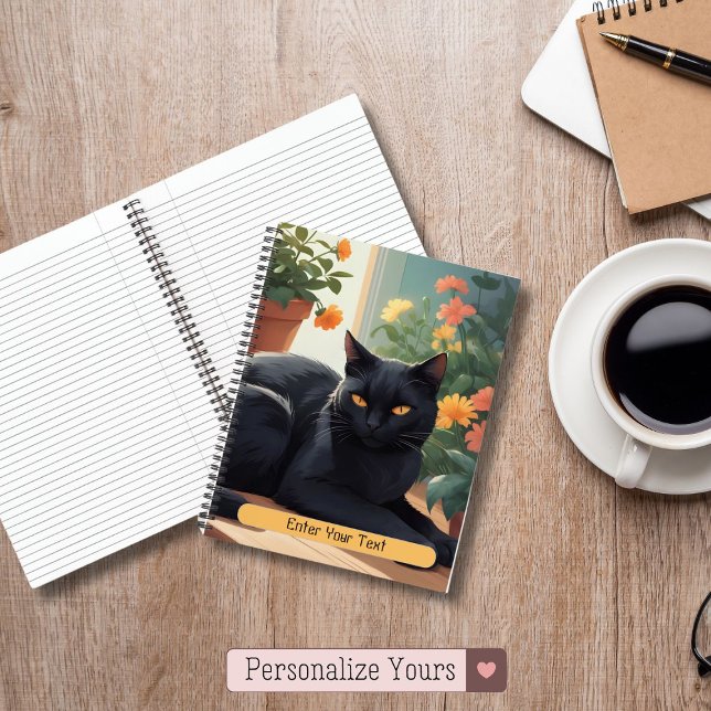 Personalized Black cat with potted flowers Notebook (Personalized Black cat with potted flowers Notebook)
