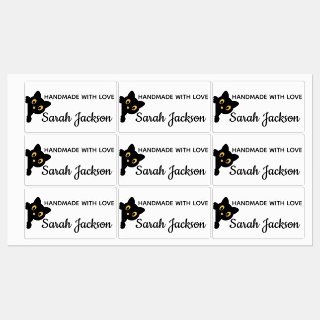 Personalized Black Cat with yellow eyes Labels (Sheet)