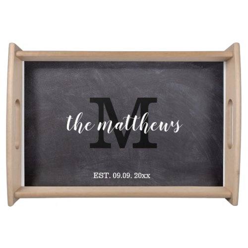 Personalized Black Chalkboard Rustic Monogram Name Serving Tray