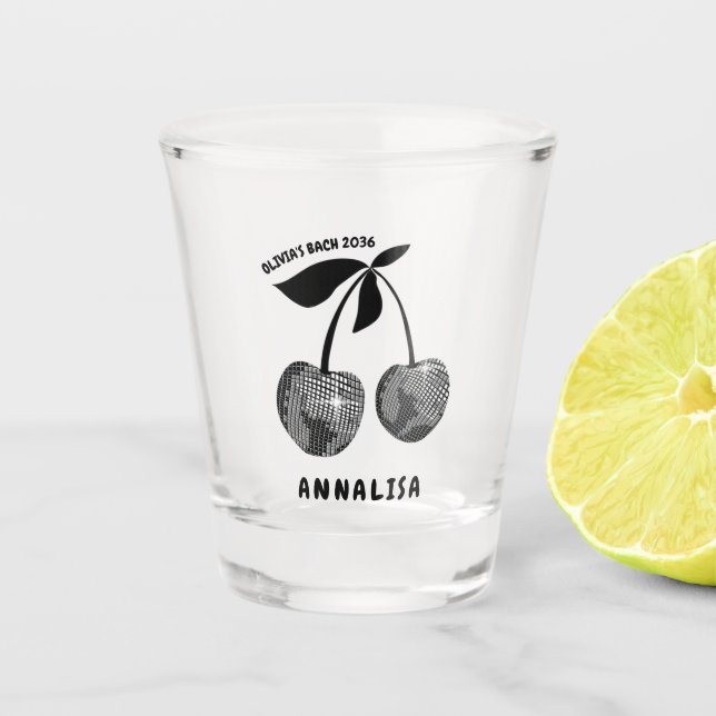 Personalized Black Cherry Bachelorette Shot Glass (Front)