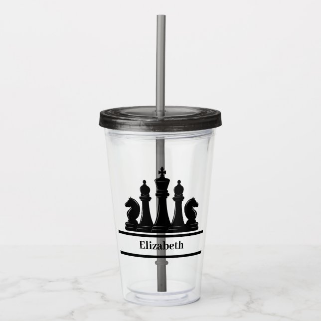 Personalized Black Chess Pieces Acrylic Tumbler (Front)
