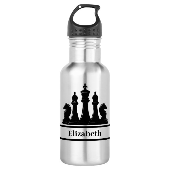 Personalized Black Chess Pieces Stainless Steel Water Bottle (Front)