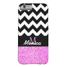 Personalized Black Chevron Pink Glitter Barely There iPhone 6 Case