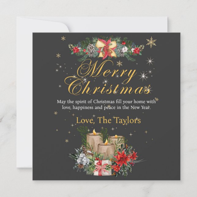 Personalized  Black Christmas Cards Gold Script (Front)