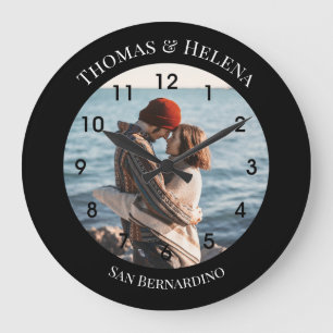 Personalized Black Circle with Top Bottom Texts Large Clock