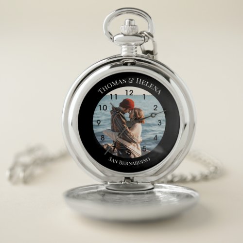 Personalized Black Circle with Top Bottom Texts Pocket Watch