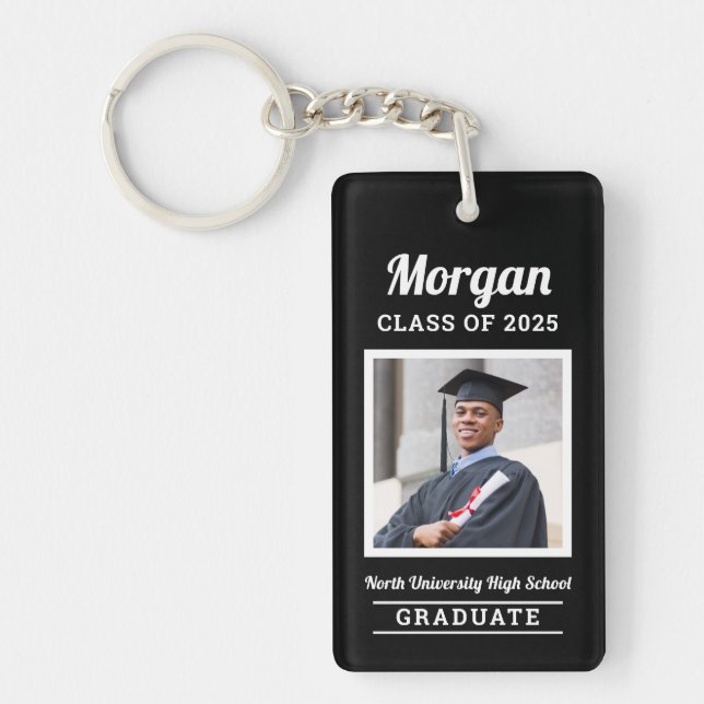 Personalized Black Class of 2022 Graduation Photo Keychain (Front)