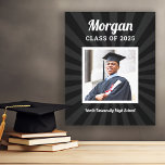Personalized Black Class of 2025 Graduation Photo Canvas Print<br><div class="desc">Modern black wrapped canvas wall art will showcase your graduate for years to come. Design features a square photo of the grad framed in white with simple and classic first name, class year, and school name wording that can be personalized. Includes a subtle starburst pattern. Black background color can be...</div>