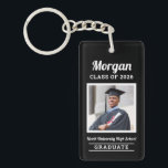 Personalized Black Class of 2026 Graduation Photo Keychain<br><div class="desc">Modern personalized graduation keychain design features a square photo of the graduate framed in white with simple and classic custom first name,  class year,  and school name wording that can be personalized. Black background can be modified to coordinate with school or photo colors.</div>
