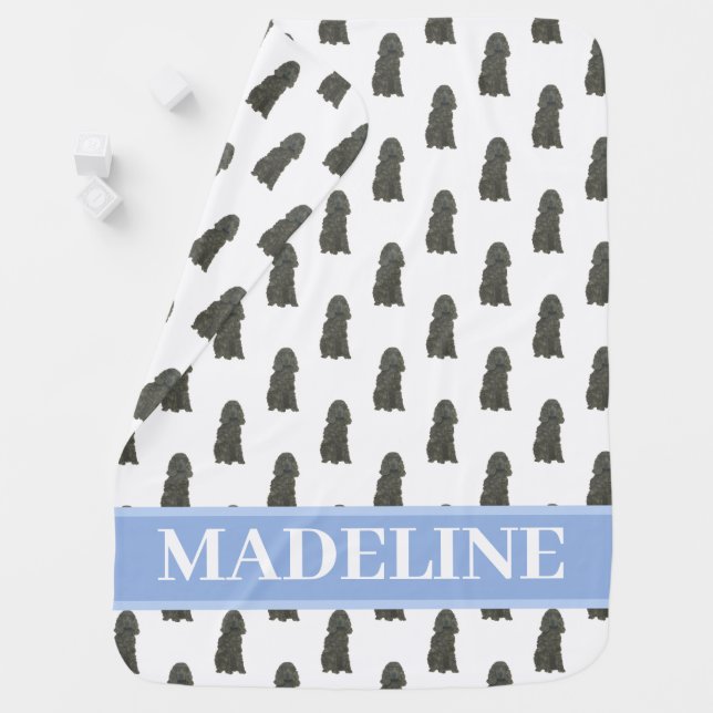 Personalized Black Cocker Spaniel Blue Baby Blanket (In Situ)